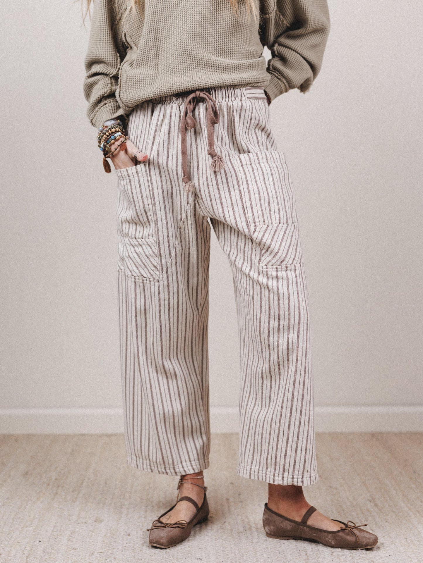 Percy Striped Barrel Jeans - Taupe