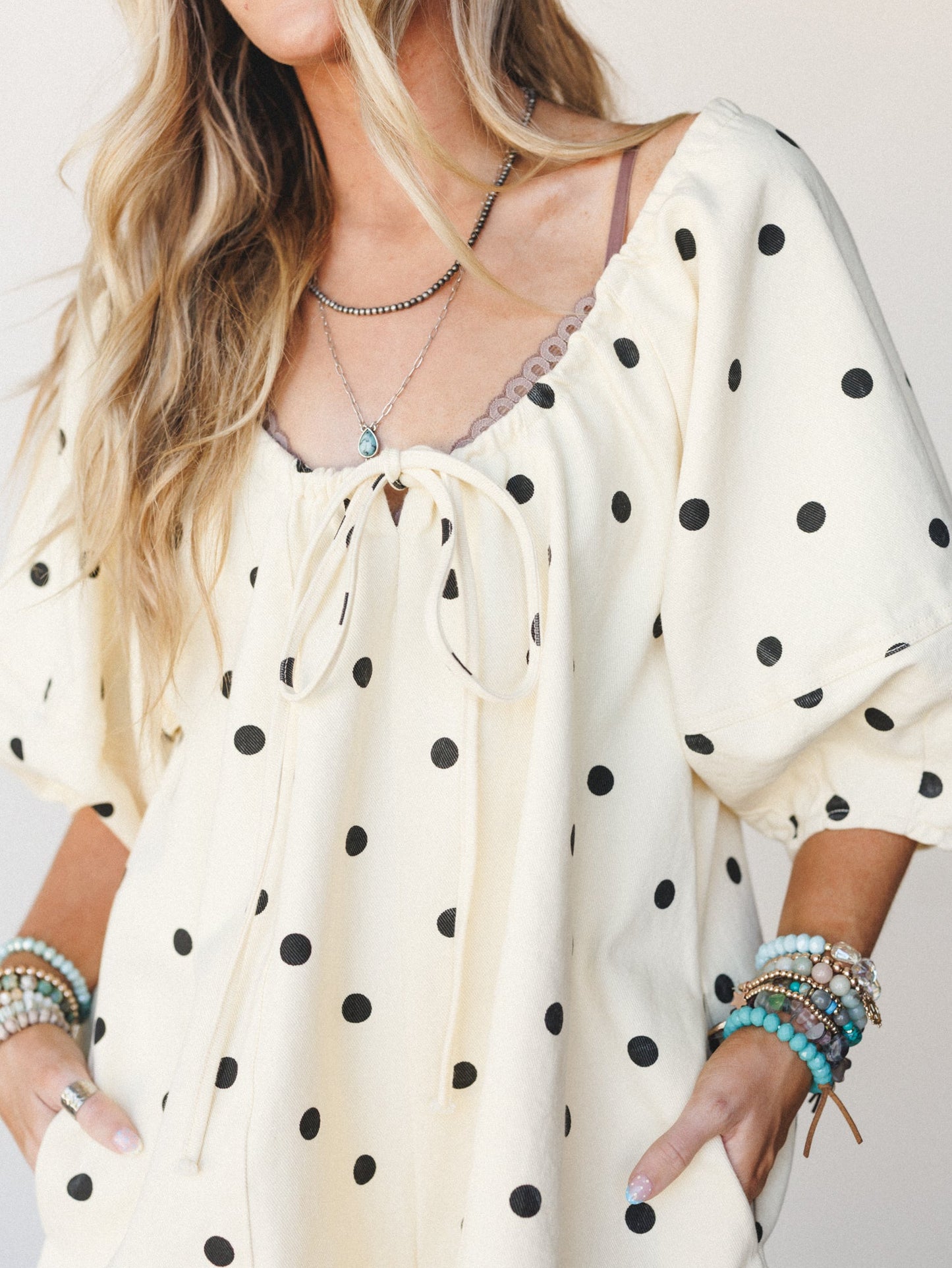Honey Flower Polka Dot Romper - Light Yellow Black