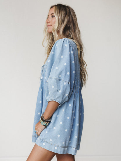 Spotted in Cuteness Denim Romper - Light Denim