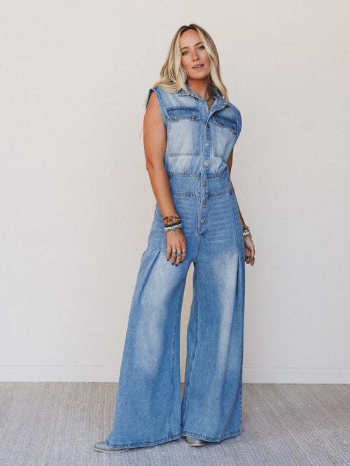 Sami Button Up Jumpsuit - Light Denim