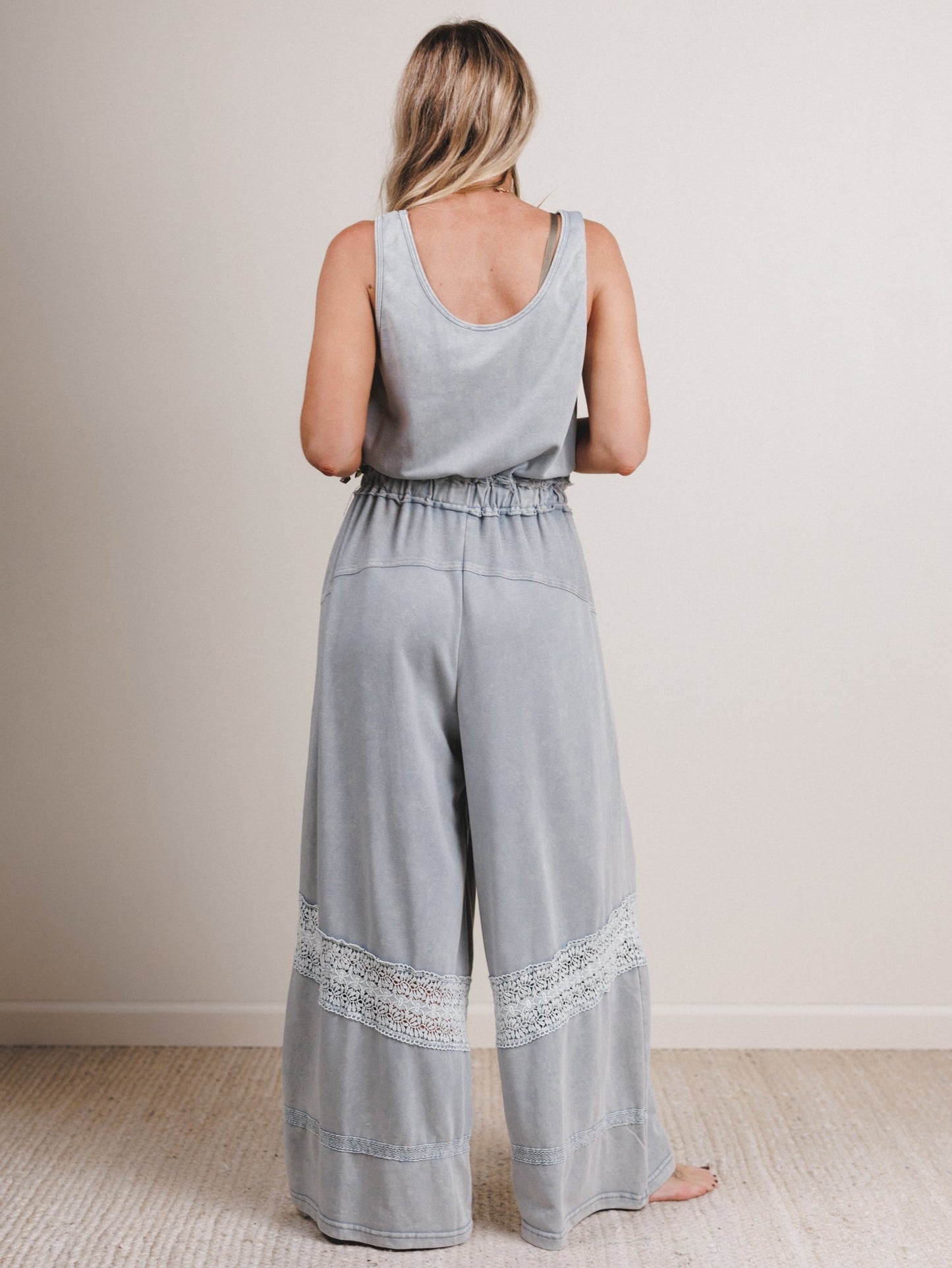 Country Sunshine Crochet Wide Leg Jumpsuit - Blue