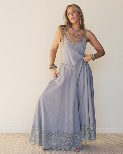 Free Bird Feeling Wide Leg Jumpsuit - Dolphin