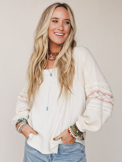 Poppy Fields Embroidered Top - Natural