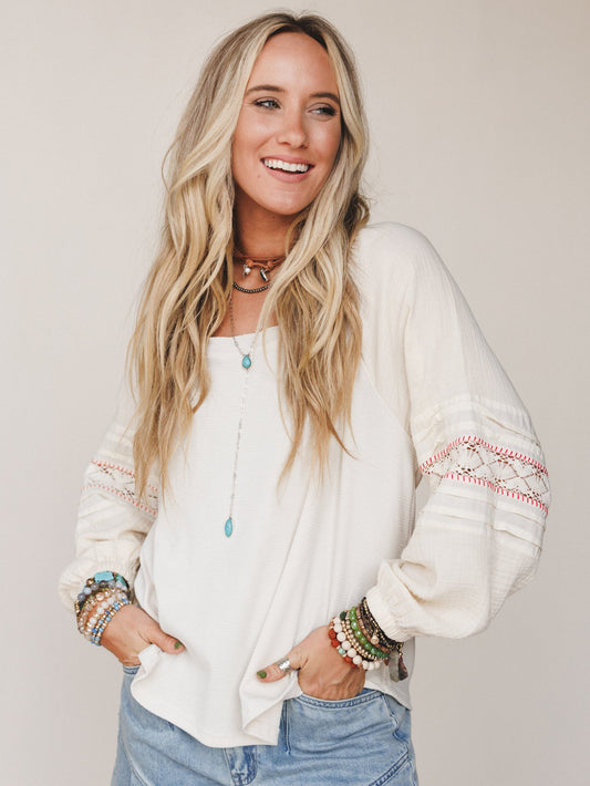 Poppy Fields Embroidered Top - Natural