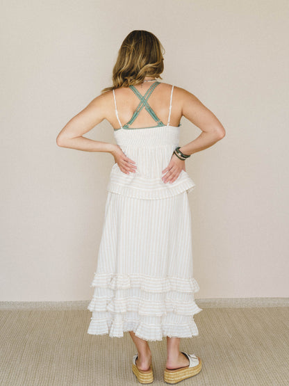 Freya Striped Ruffle Trim 2 Piece Set - Latte