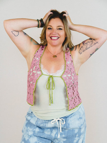 Island Awaits Crochet Vest - Strawberry