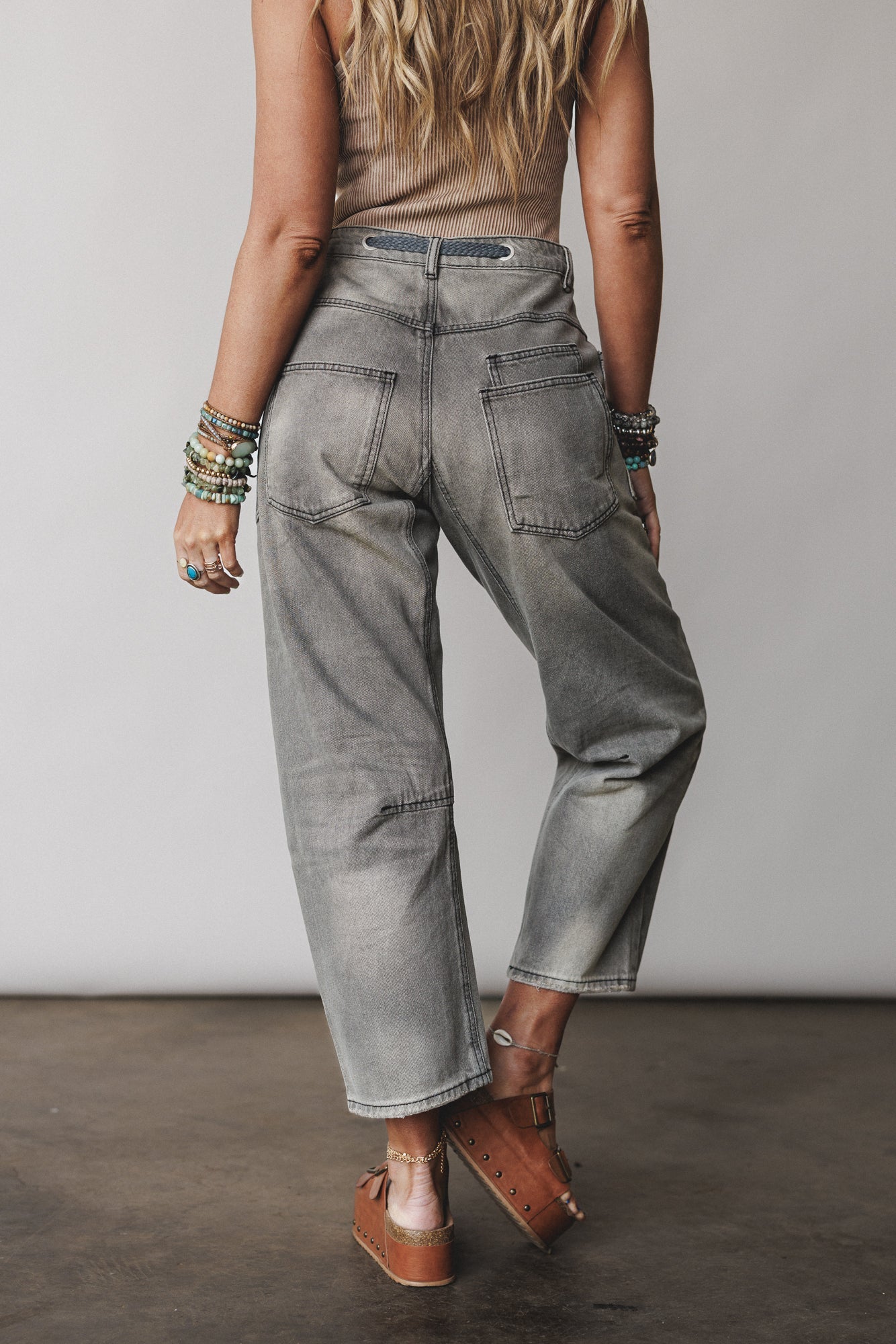 Elevated Eyelet Barrel Jeans - Gray Wash