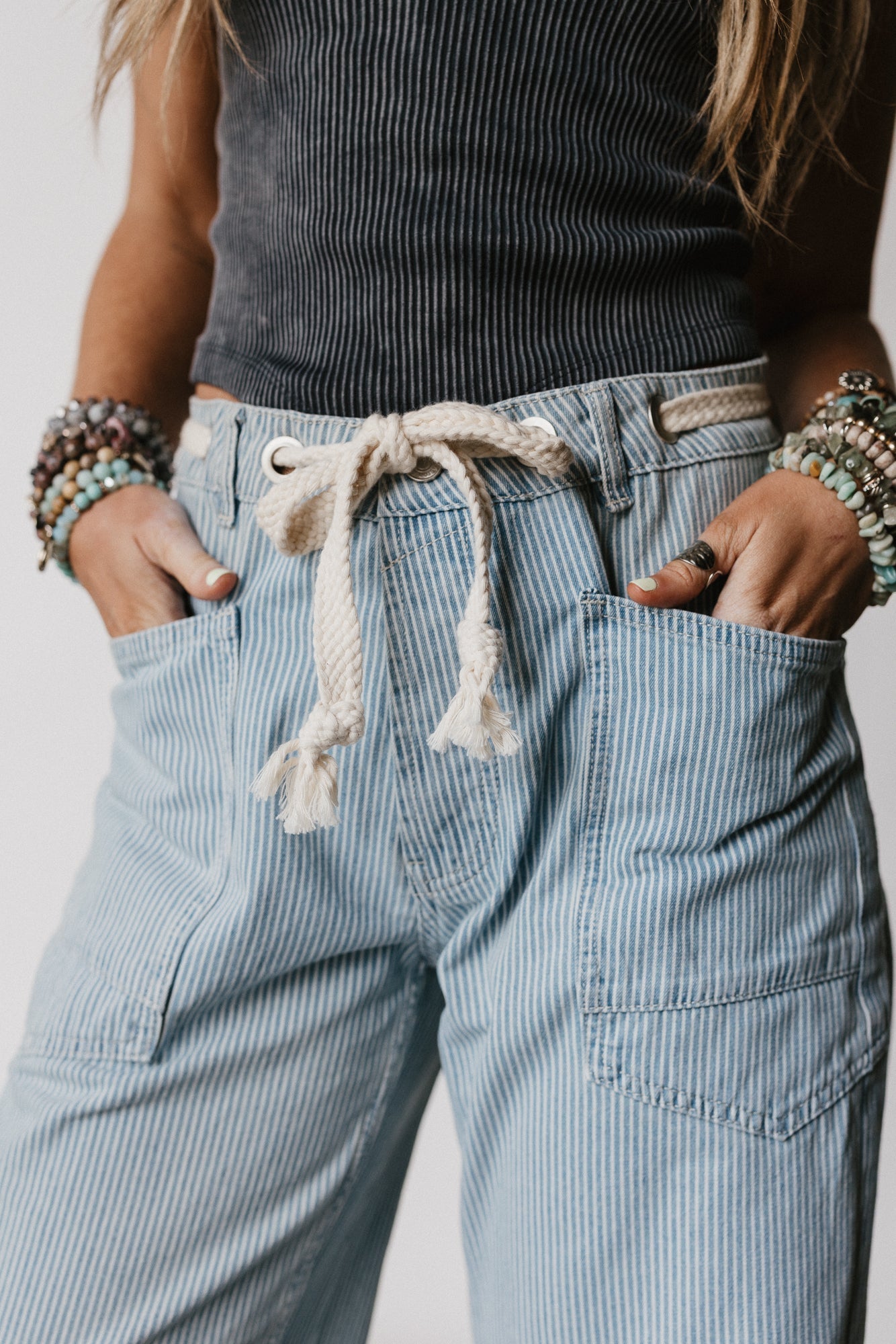Elevated Eyelet Barrel Jeans - Multi Stripe
