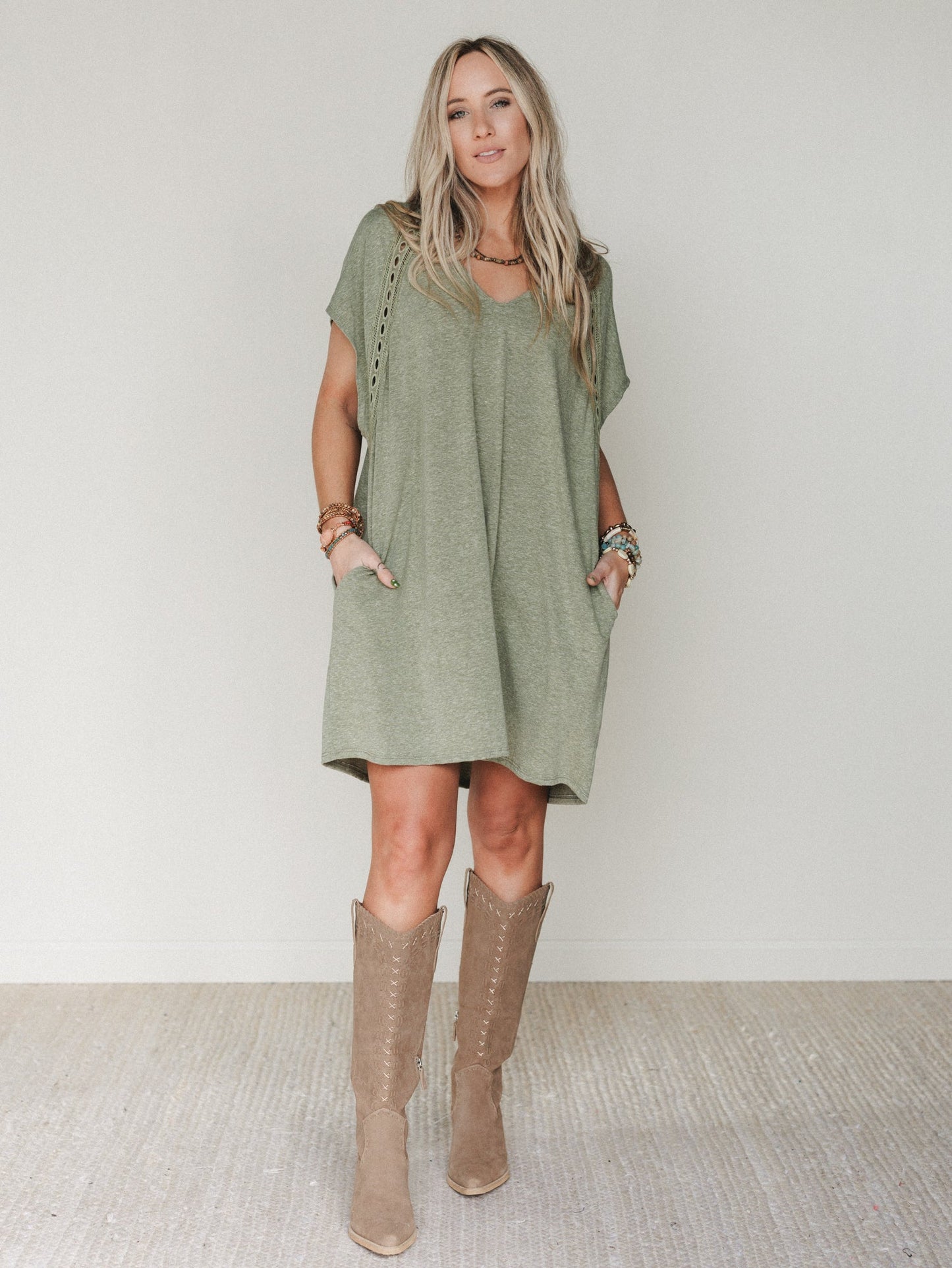 The Nest Camden Lace Tee Dress - Olive