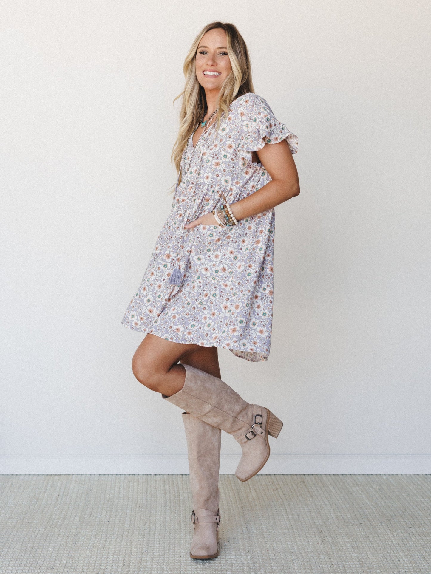 The Nest Stasia Printed Tulip Dress - Lavender