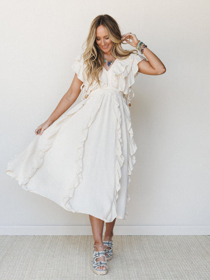 Thrills and Frills Ruffle Maxi Dress - Ivory