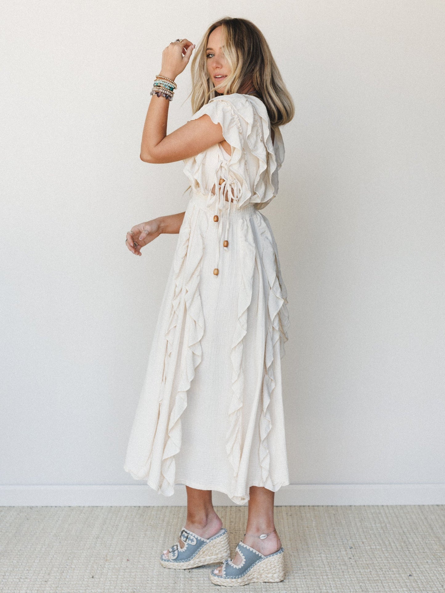 Thrills and Frills Ruffle Maxi Dress - Ivory