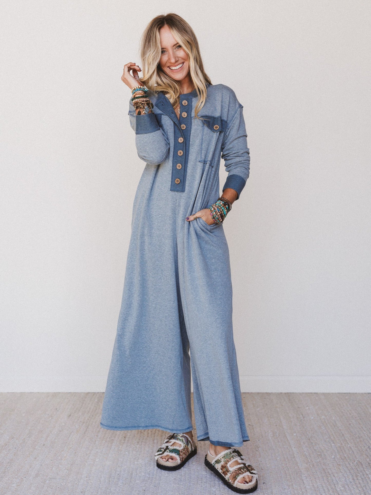 The Nest Jodi Long Sleeve Jumpsuit - Teal