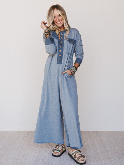 The Nest Jodi Long Sleeve Jumpsuit - Teal