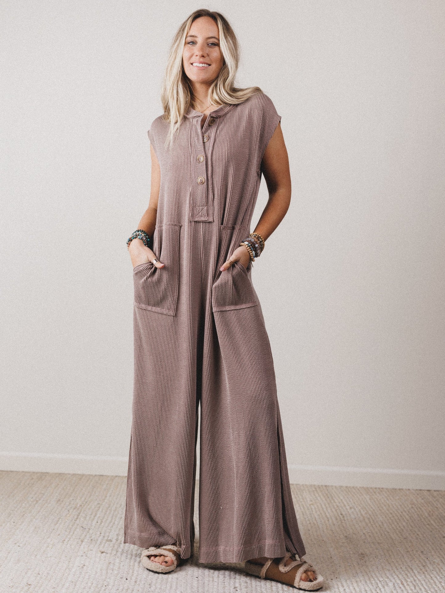 The Nest Madeline Textured Jumpsuit - Acorn