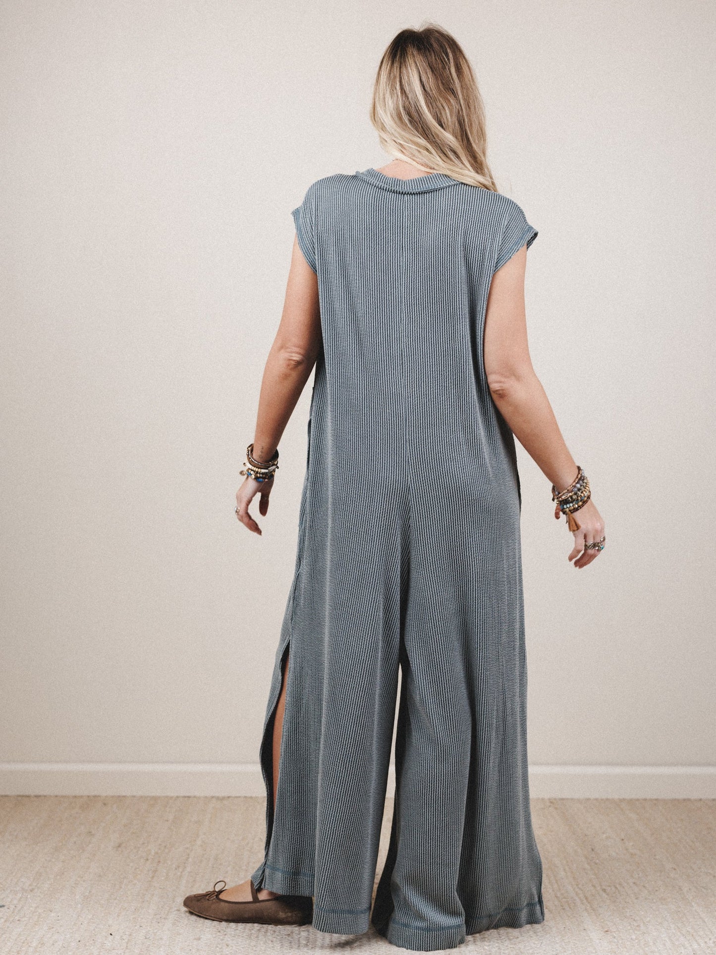 The Nest Madeline Textured Jumpsuit - Seafoam