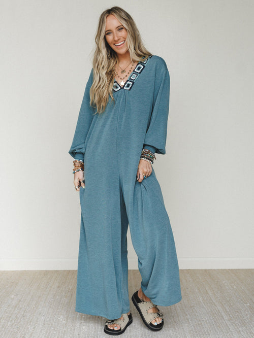 The Nest Dahlia Darling Wide Leg Jumpsuit - Teal