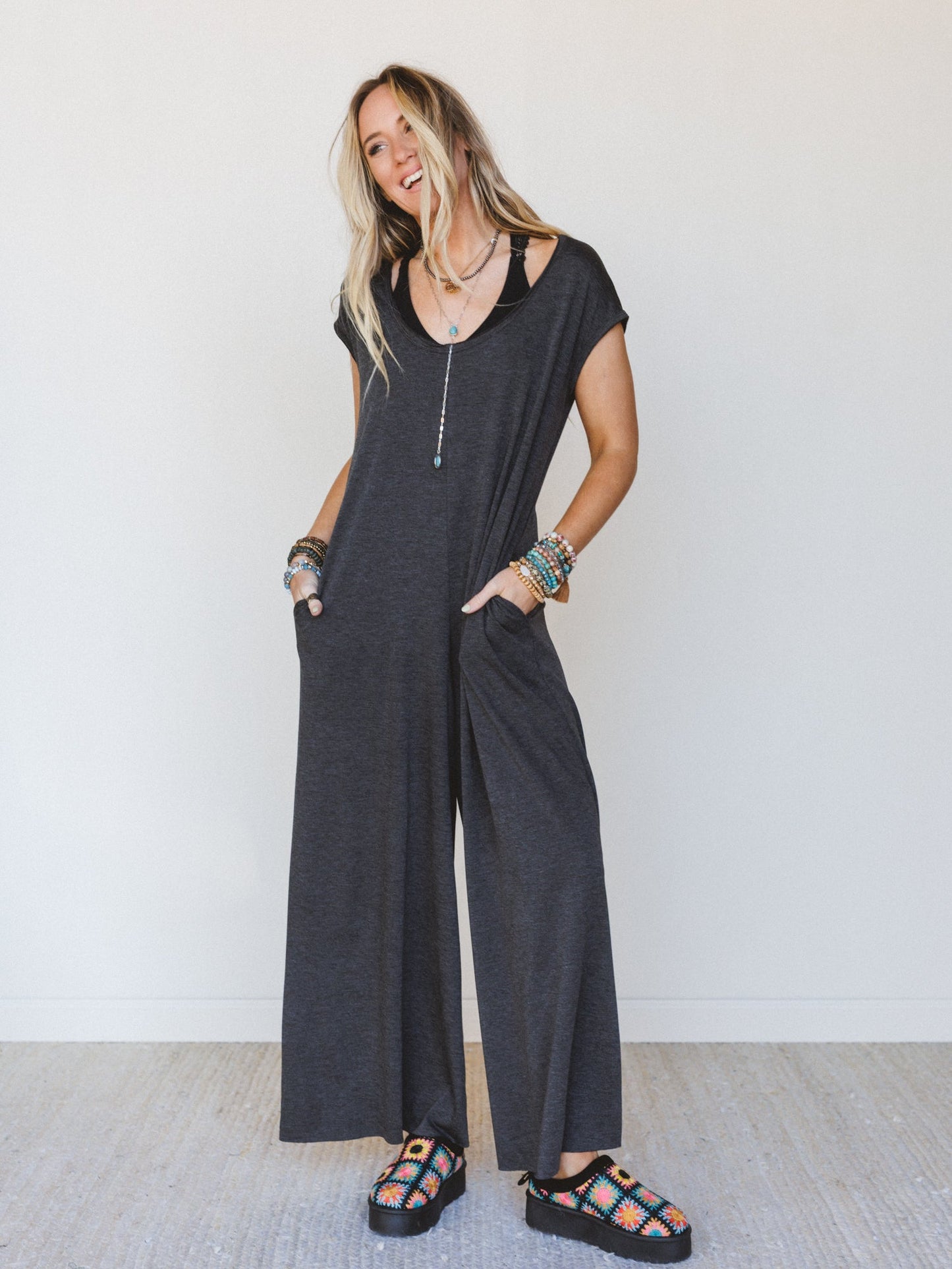 The Nest Daphne Scoop Neck Jumpsuit - Charcoal