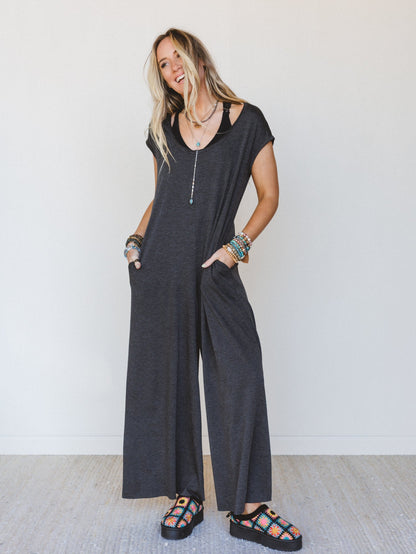 The Nest Daphne Scoop Neck Jumpsuit - Charcoal