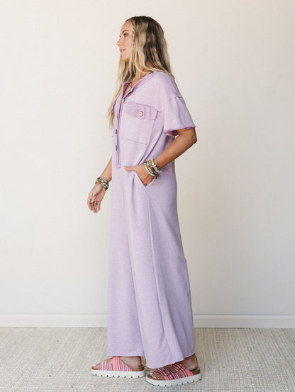 The Nest Jodi Short Sleeve Jumpsuit - Lavender