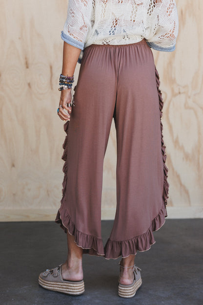 The Nest Saturdays Ruffle Wide Leg Pants - Dark Mocha