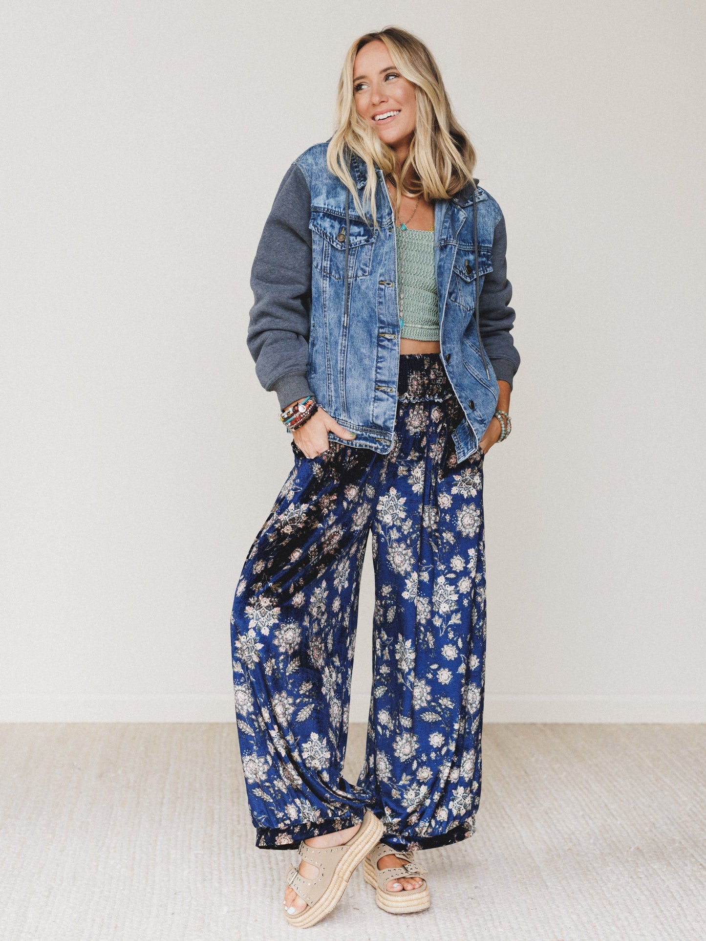 The Nest Gather Together Velvet Wide Leg Pants - Navy
