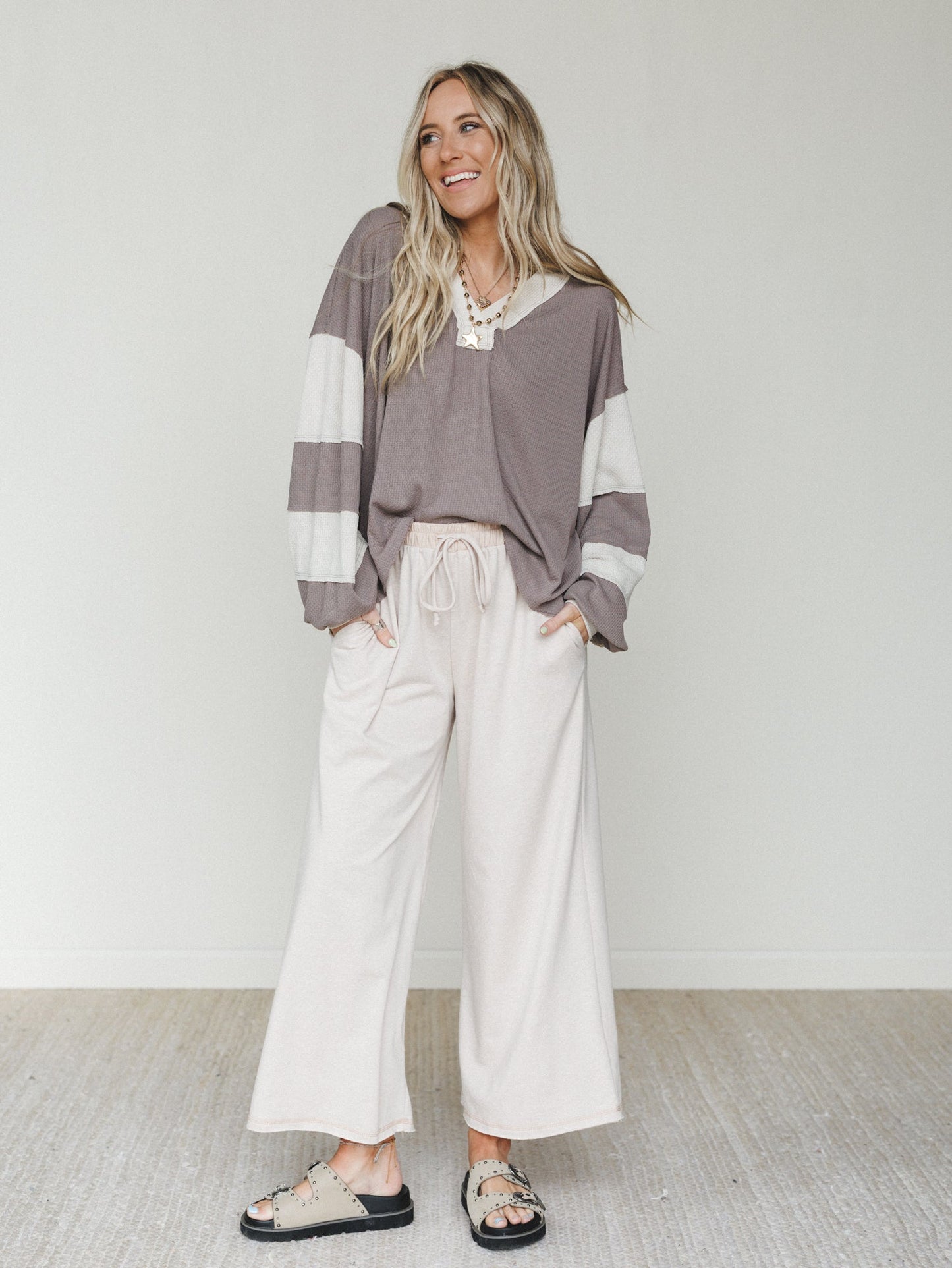The Nest Jodi Wide Leg Pants - Beige