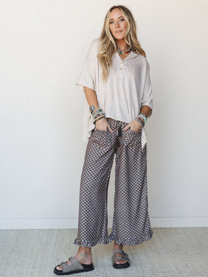 The Nest Mystic Mirage Printed Wide Leg Pants - Black
