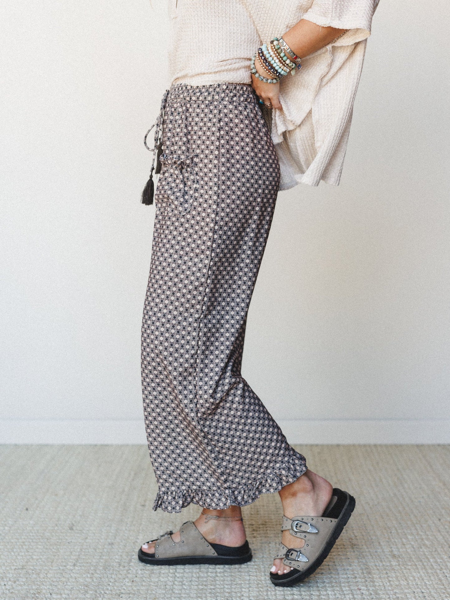 The Nest Mystic Mirage Printed Wide Leg Pants - Black