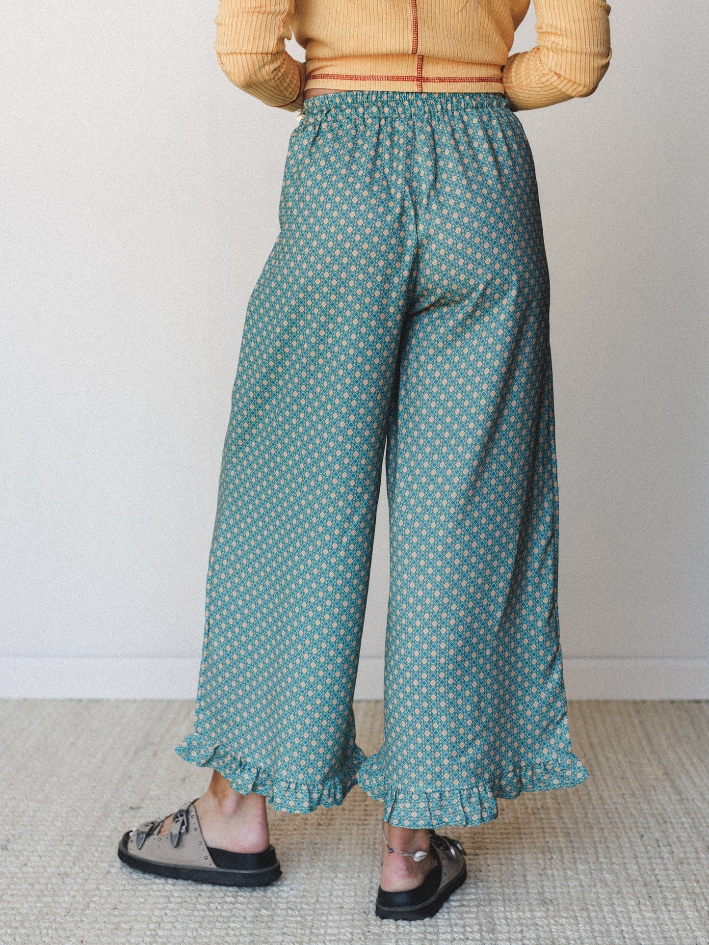The Nest Mystic Mirage Printed Wide Leg Pants - Teal