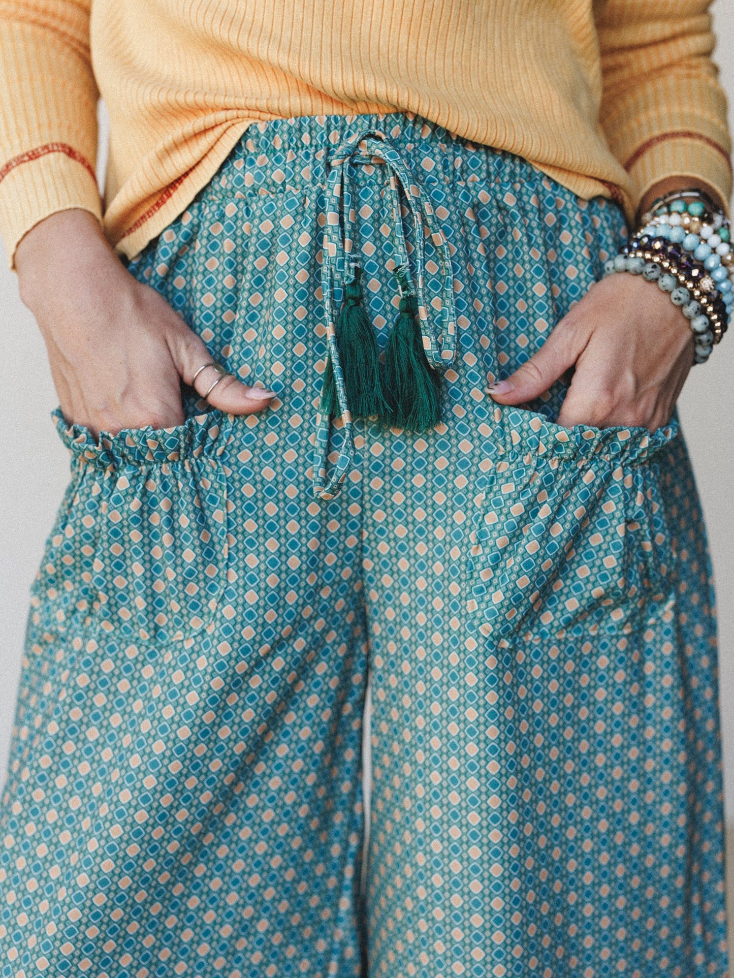 The Nest Mystic Mirage Printed Wide Leg Pants - Teal