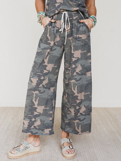 The Nest Casual Wanderer Wide Leg Pant - Olive Charcoal