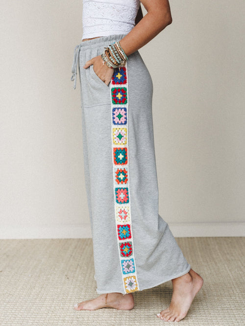 The Nest Love Seeker Crochet Panel Pants - Heather Gray