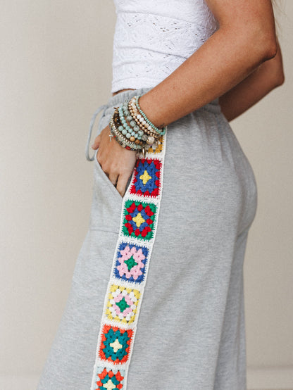The Nest Love Seeker Crochet Panel Pants - Heather Gray