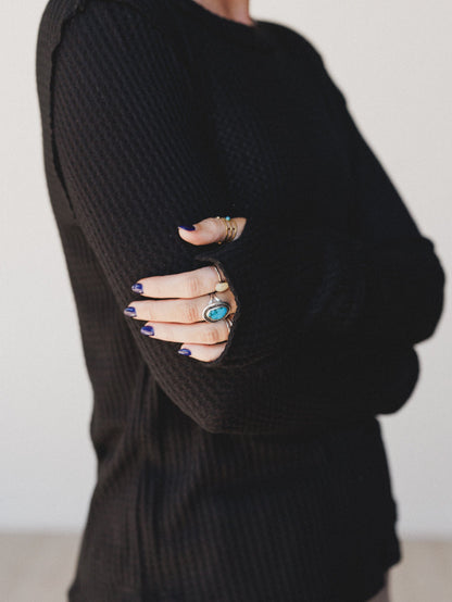 The Nest Jacqueline Waffle Long Sleeve Top - Black