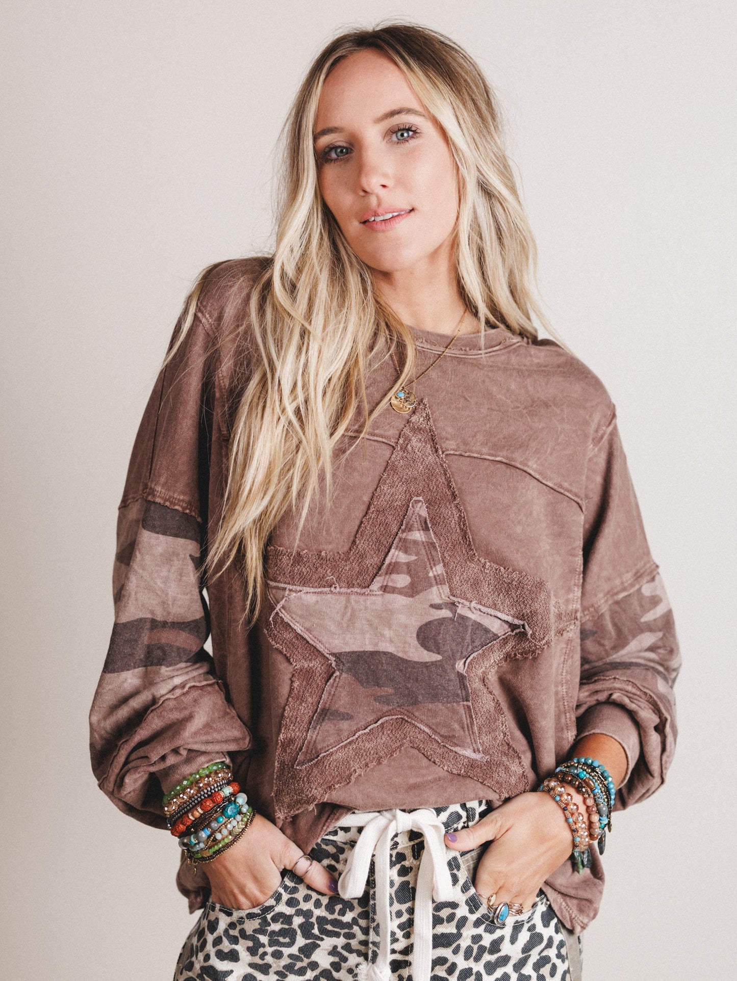Camo Starlet Long Sleeve Top - Chocolate