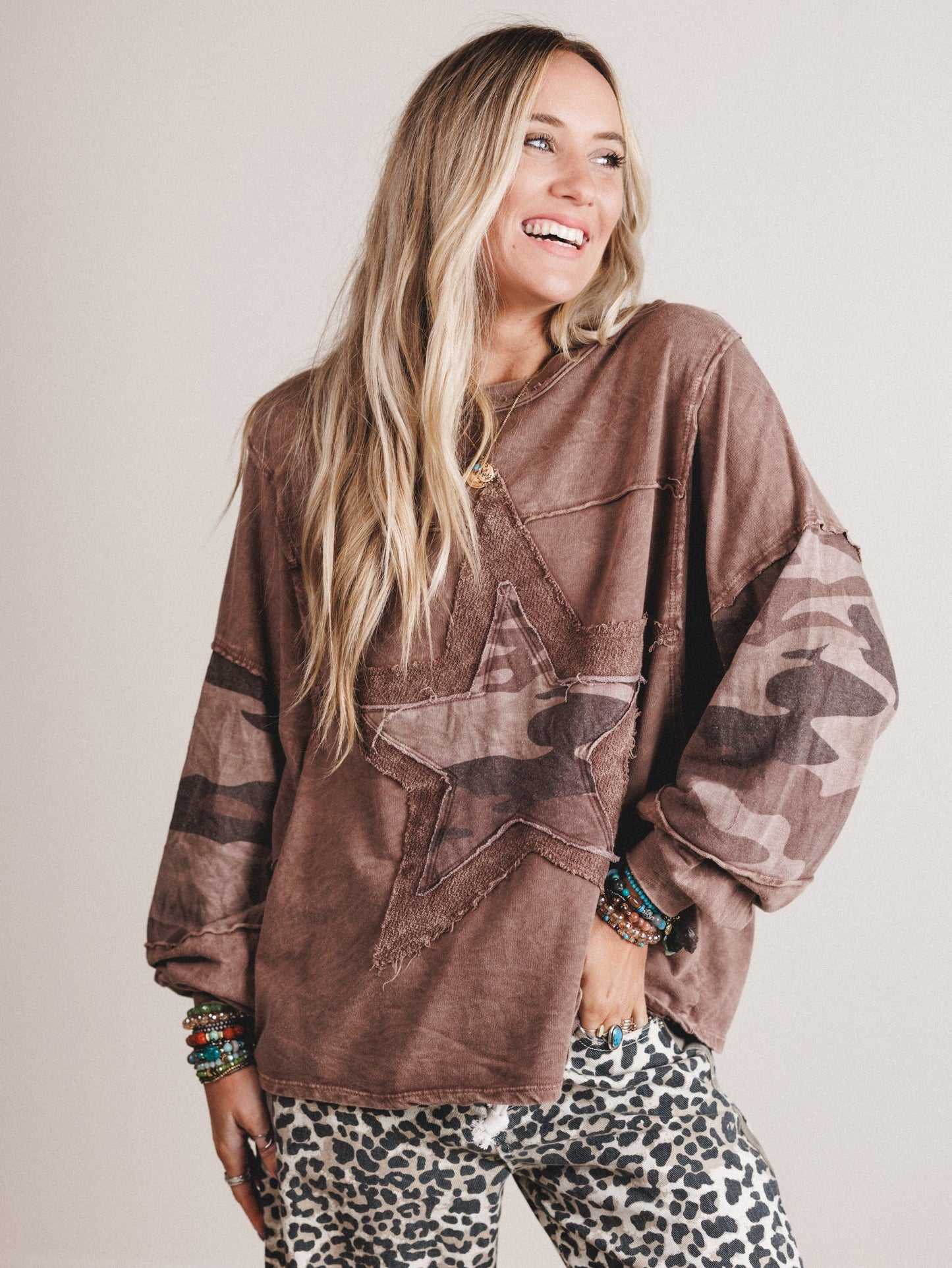 Camo Starlet Long Sleeve Top - Chocolate