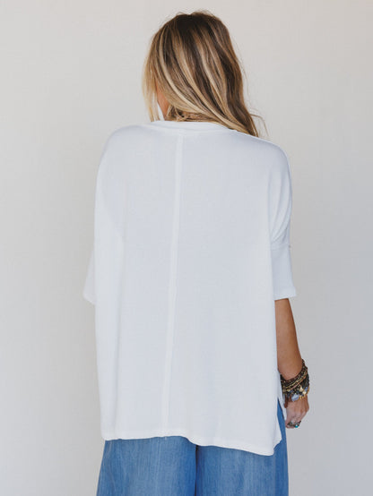 The Nest On The Go V Neck Ribbed Essential Tee - Off White