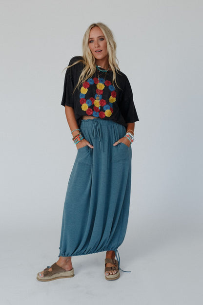 The Nest All In Drawstring Maxi Skirt - Teal