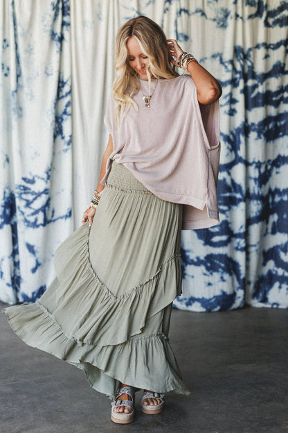Washed Ashore Ruffled Maxi Skirt - Olive
