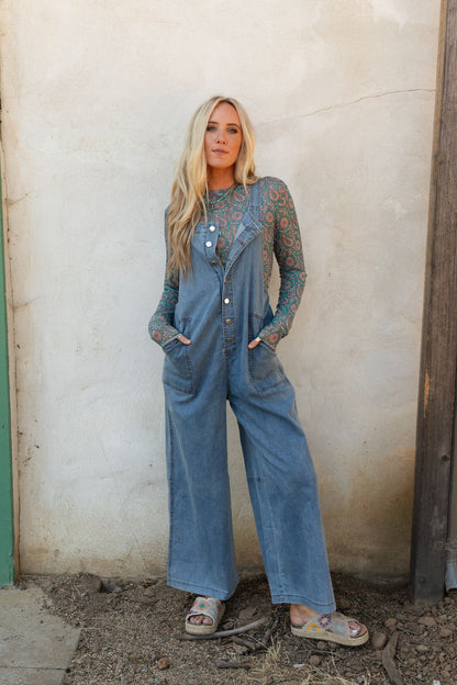 The Nest Dock Town Button Up Jumpsuit - Denim
