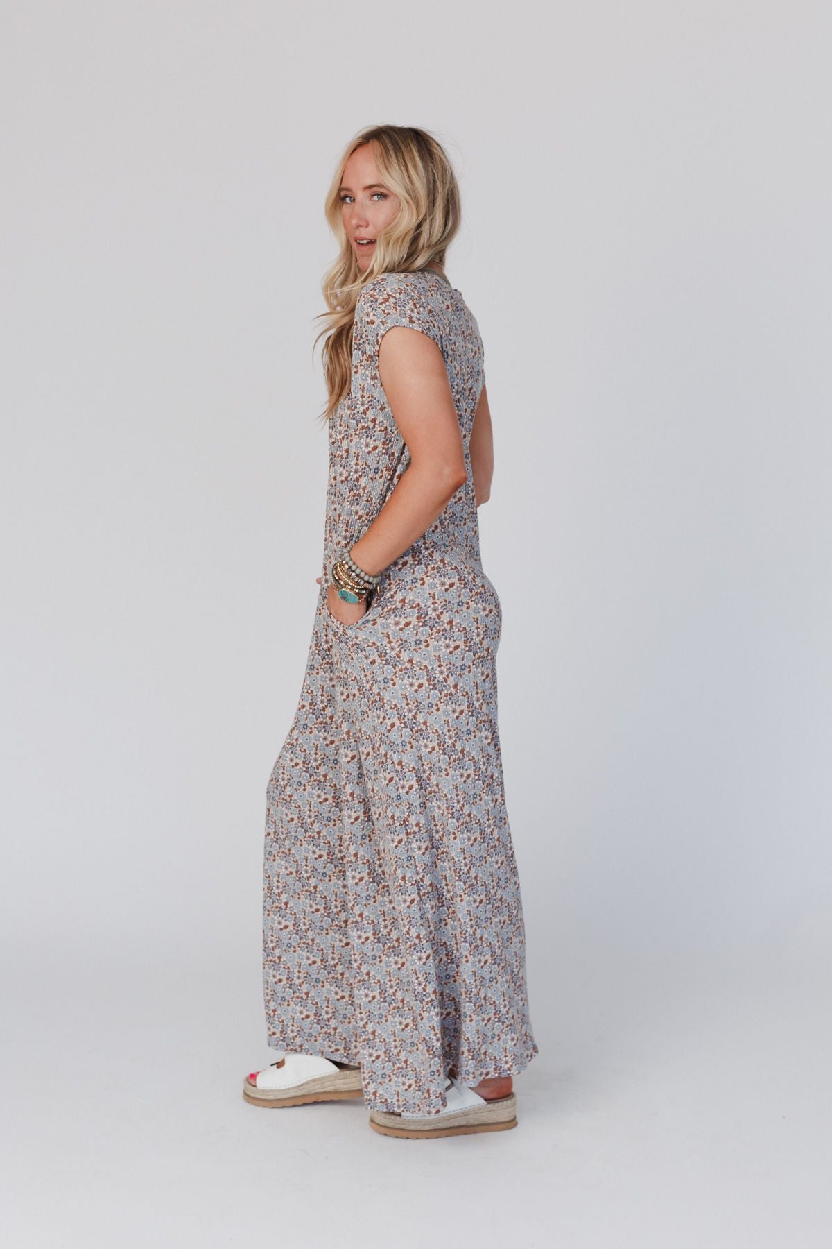 The Nest Daphne Floral Print Jumpsuit - Blue