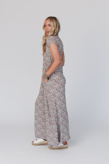 The Nest Daphne Floral Print Jumpsuit - Blue