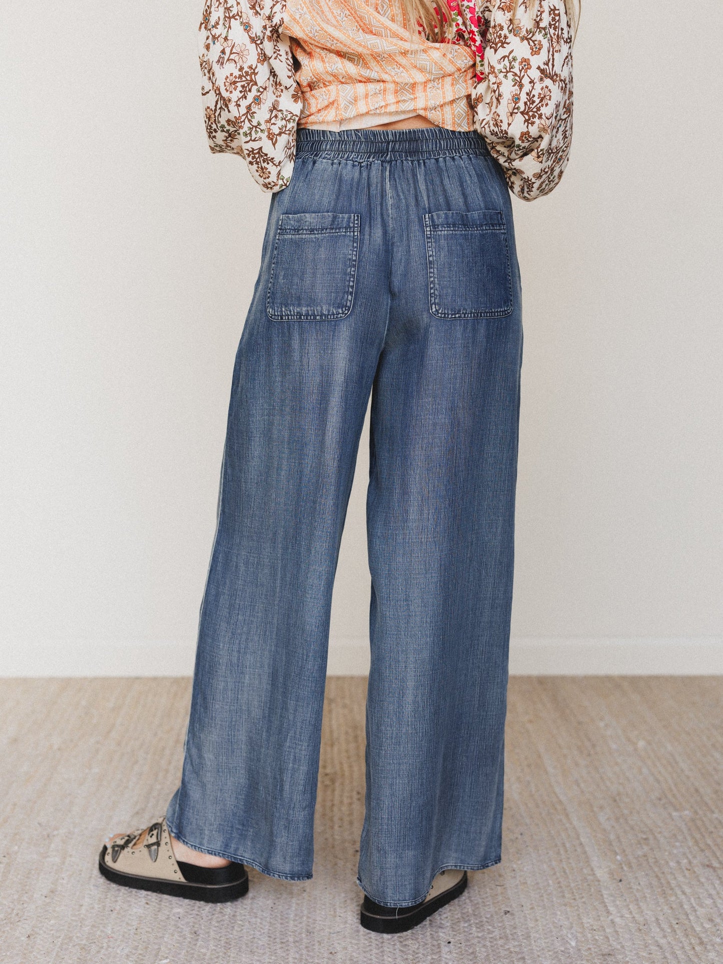 Casual Step Wide Leg Pants  - Dark Denim