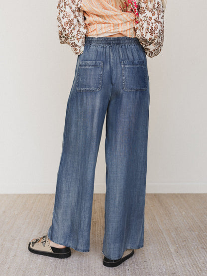 Casual Step Wide Leg Pants  - Dark Denim