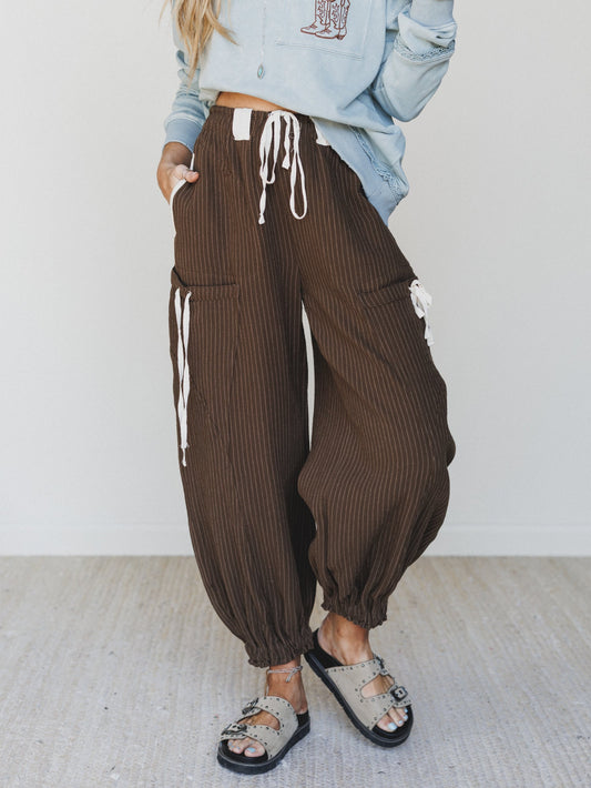 Ahoy Boho Striped Joggers - Chocolate