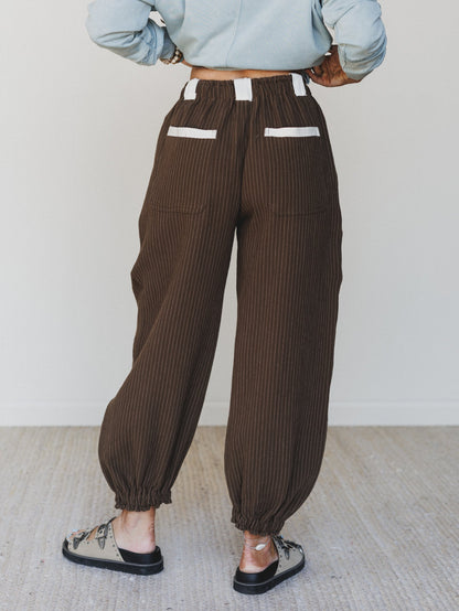 Ahoy Boho Striped Joggers - Chocolate