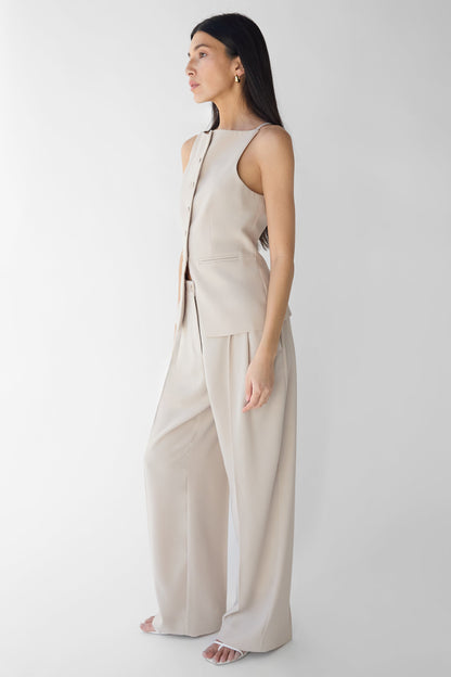 DOUBLE PLEATED WIDE LEG PANT