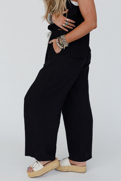Coastal Ease Drawstring Pants - Black