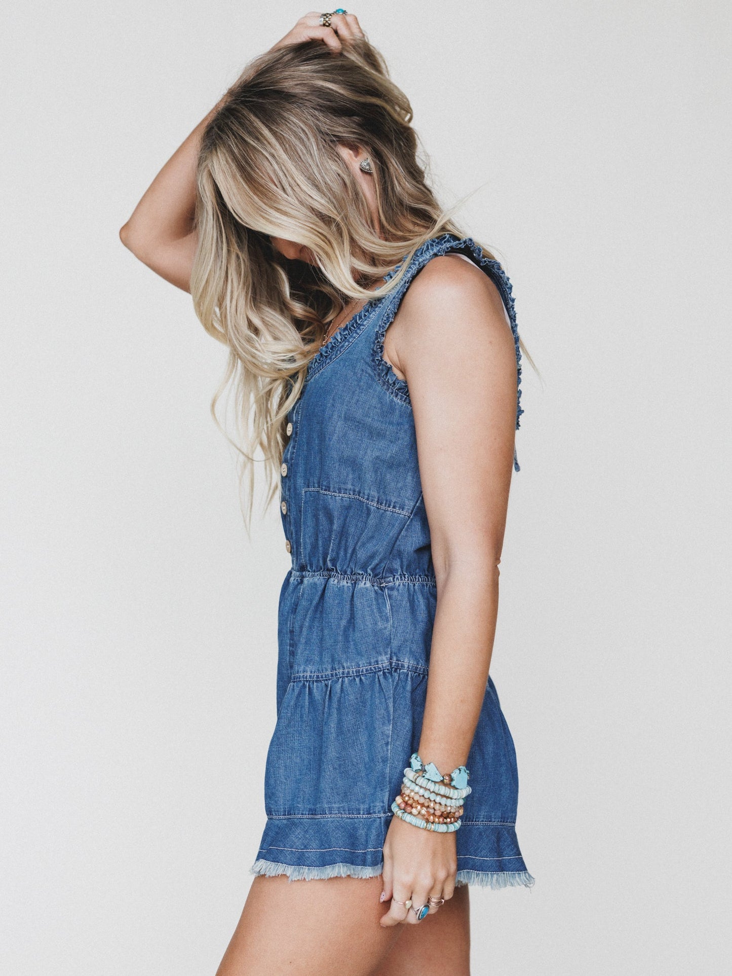 Spring Tea Romper - Medium Wash